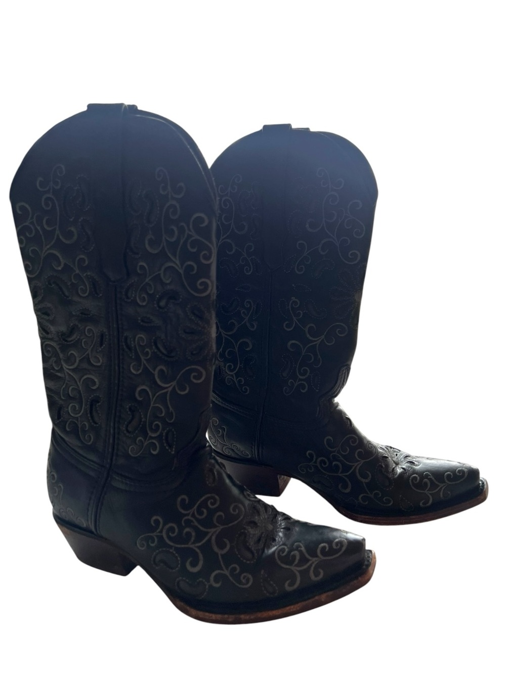 Texas Country Cowgirl Boots Black Gray Embroidered Floral 6